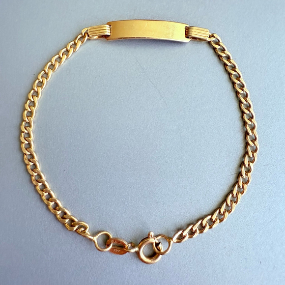 Jewelry - 18K Solid Yellow Gold ID Bracelet Curb Link Engravable VTG Bracelet 6.75"